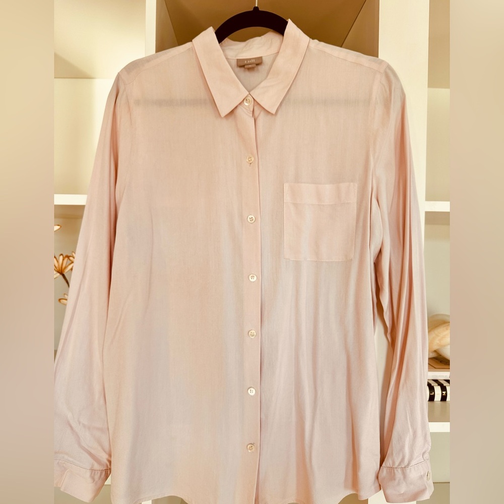 J. Jill Light Light Pink 100% Silk Collared Blouse